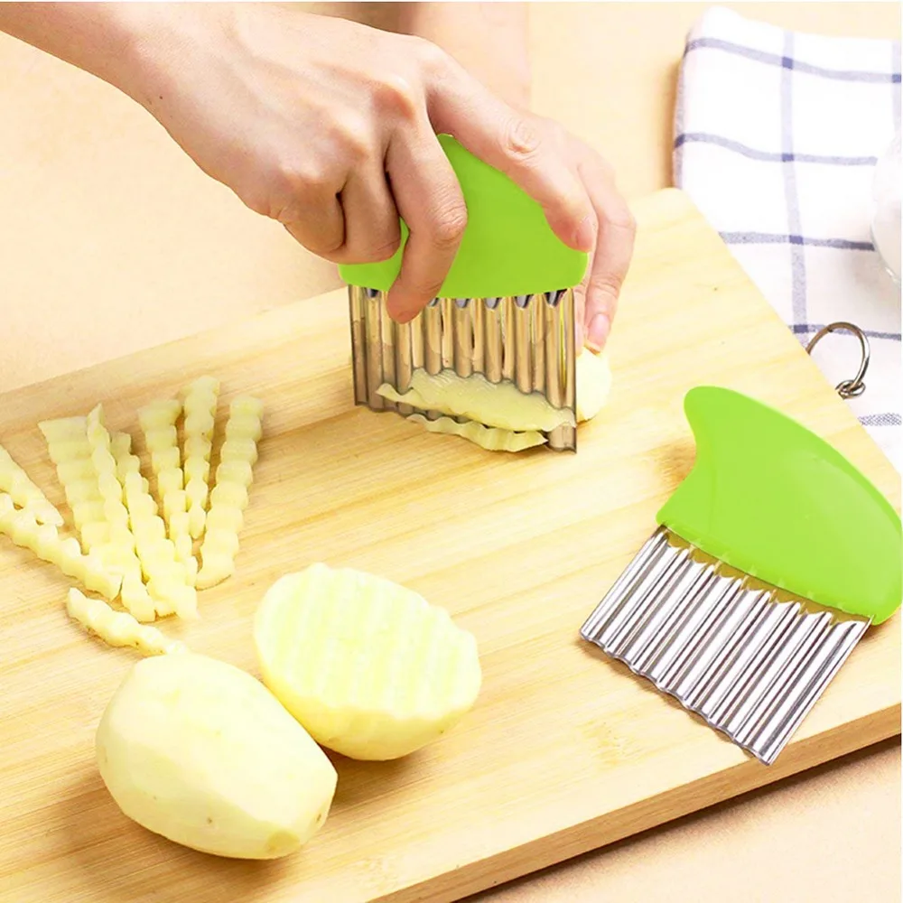 Фото 1PCS Home Kitchen Potato Slicer Cutters Stainless Steel Chips Cutter Knife Slicers Cooking Tools Gadgets  Дом и | Шредеры и слайсеры (32893301545)