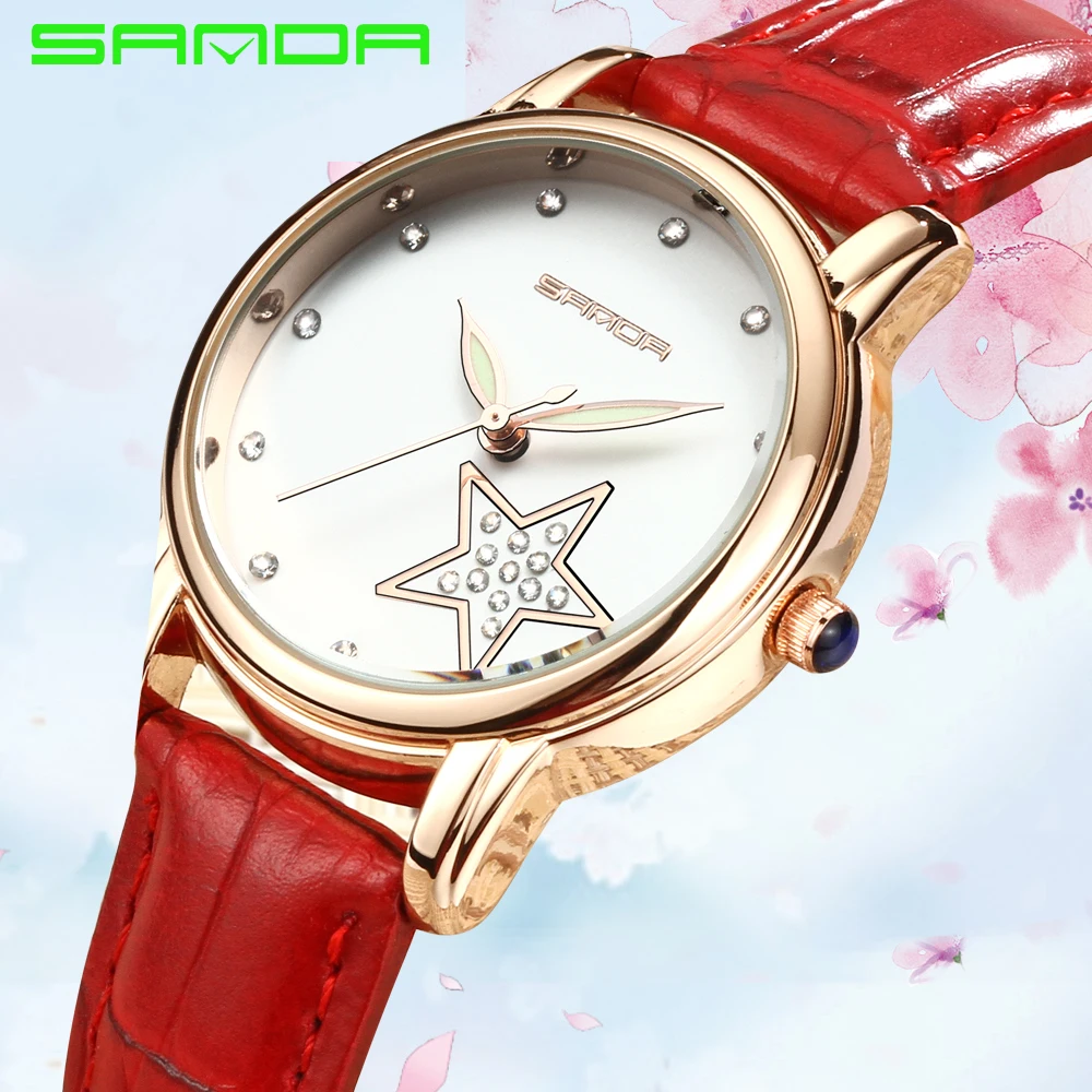 SANDA брендовые роскошные женские часы 2017 наручные для девушек модные повседневные