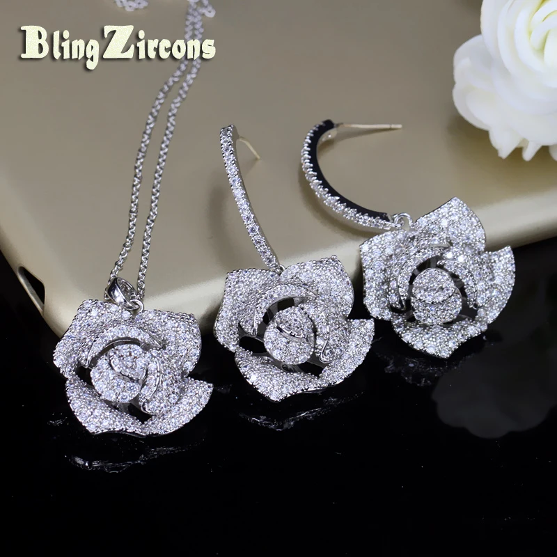BeaQueen Beautiful Rose Flower Drop Dangle Earrings Micro Pave Cubic Zircon Women Wedding Jewelry Set for Bridesmaids JS044 
BeaQueen Beautiful Rose Flower Drop Dangle Earrings Micro Pave Cubic Zircon Women Wedding Jewelry Set for Bridesmaids JS044