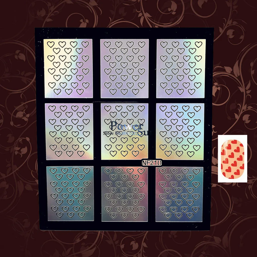 1PC Lovely Heart Pattern Nail Vinyls UV GEl Image Tool Tips Guide PNF210 Holo Out Reusable Nail Foils Decal Decoraion Airbrush
1PC Lovely Heart Pattern Nail Vinyls UV GEl Image Tool Tips Guide PNF210 Holo Out Reusable Nail Foils Decal Decoraion Airbrush