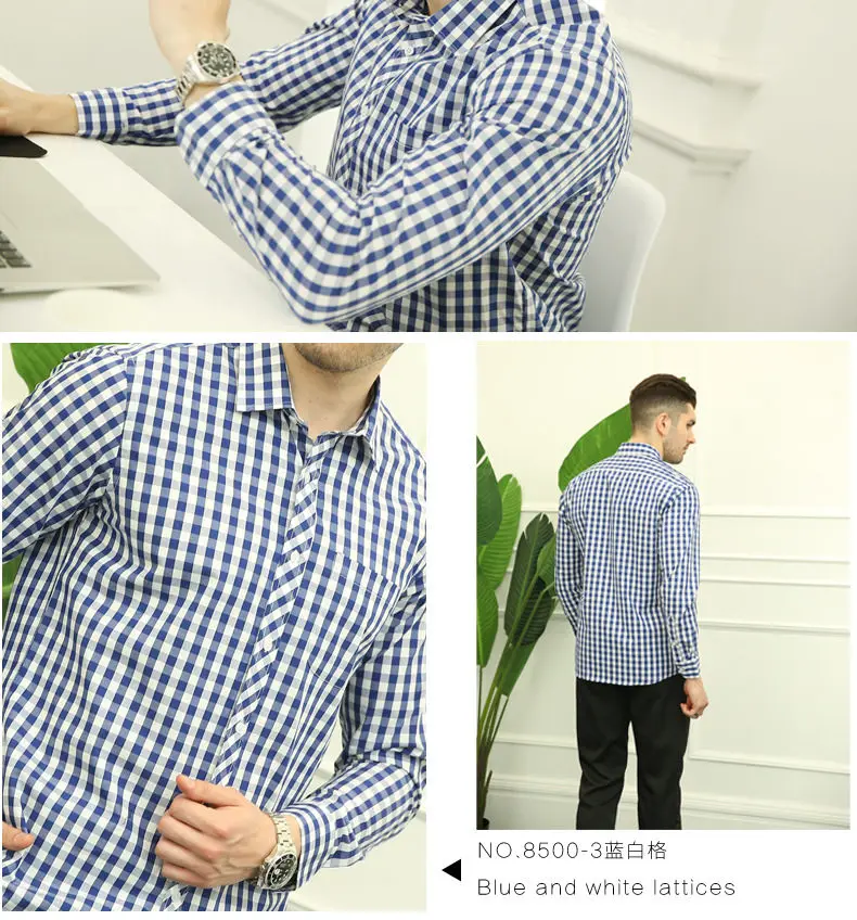 Plaid Shirts Men Free Iron Spring Summer Long Sleeve Cotton Business Formal Male Dress Shirts Leisure Social Shirts Brand MuLS 04