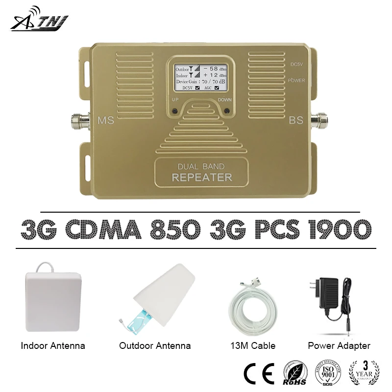 ATNJ 3G Mobile Phone Signal Repeater CDMA 850 PCS 1900mhz Cellular Signal Booster 70dB Gain 3G Amplifier Band 2 With LCD Display
ATNJ 3G Mobile Phone Signal Repeater CDMA 850 PCS 1900mhz Cellular Signal Booster 70dB Gain 3G Amplifier Band 2 With LCD Display