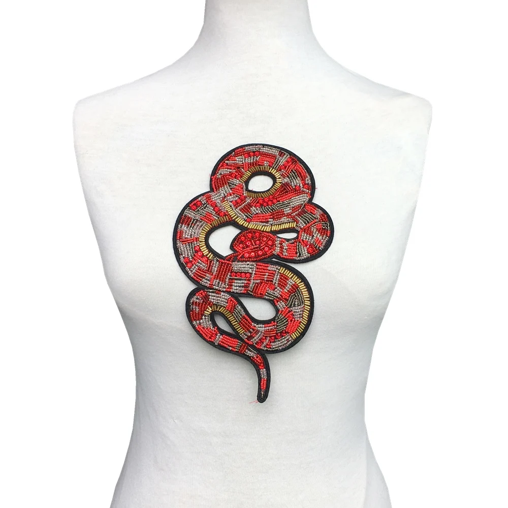 

Beaded Snake Patch Seeds Applique Serpent Patches Clothes Sew On Animal Patches For Clothing Appliques Parches 23x14cm AC1350