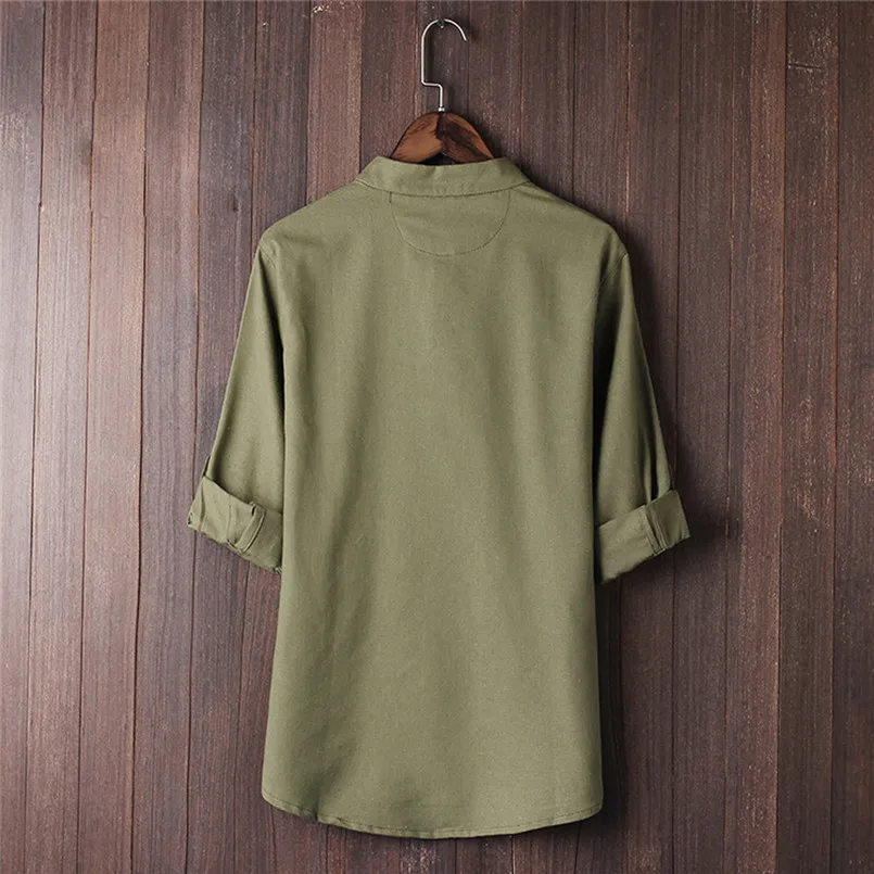 Men Classic Chinese Style Kung Fu Shirt Tops Tang Suit 34 Sleeve linen Blouse (14)