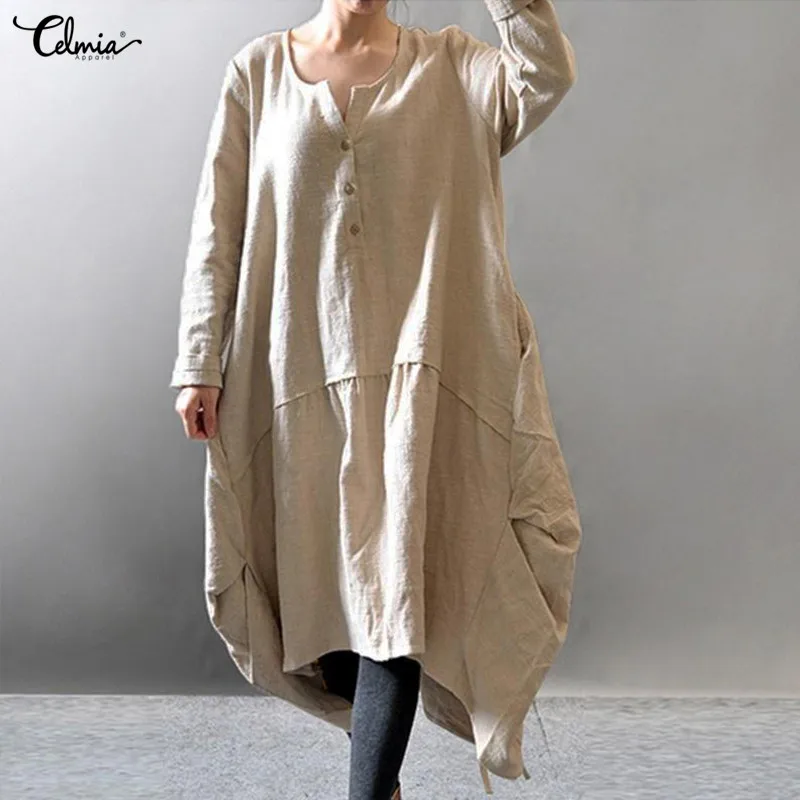Celmia Women Vintage Cotton Linen Long Dress 2019 Autumn Long Sleeve Button Long Vestido Kaftan Asymmetric Dresses Plus Size 5XL
Celmia Women Vintage Cotton Linen Long Dress 2019 Autumn Long Sleeve Button Long Vestido Kaftan Asymmetric Dresses Plus Size 5XL