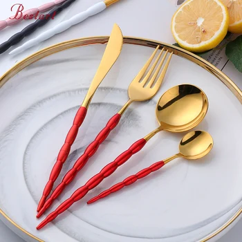 4PCS Korean Food Dinner Set Stainless Steel Fork S poon Knife Cutlery Set Travel Red Gold Luxury Tableware Sets Silverware Set
4PCS Korean Food Dinner Set Stainless Steel Fork S poon Knife Cutlery Set Travel Red Gold Luxury Tableware Sets Silverware Set