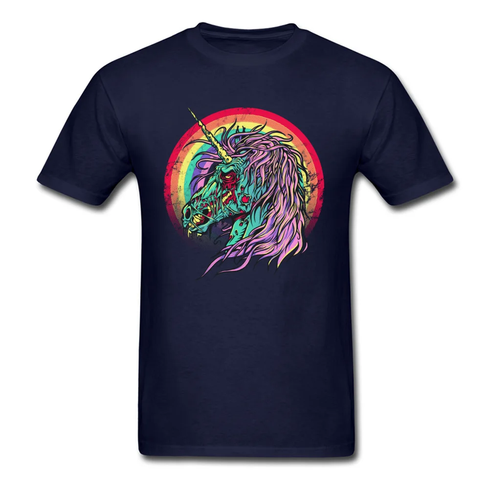 Plain Men's T Shirt Zombie Unicorn Family T Shirts All Cotton Short Sleeve Normal Sweatshirts Round Neck Wholesale Zombie Unicorn navy