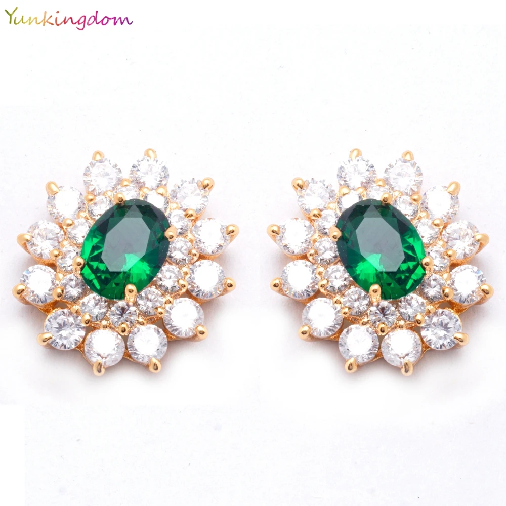 Image Yunkingdom 2016 Green stone 18 K Gold Plated beautiful flower high quality Cubic Zirconia for appoinment  K1483