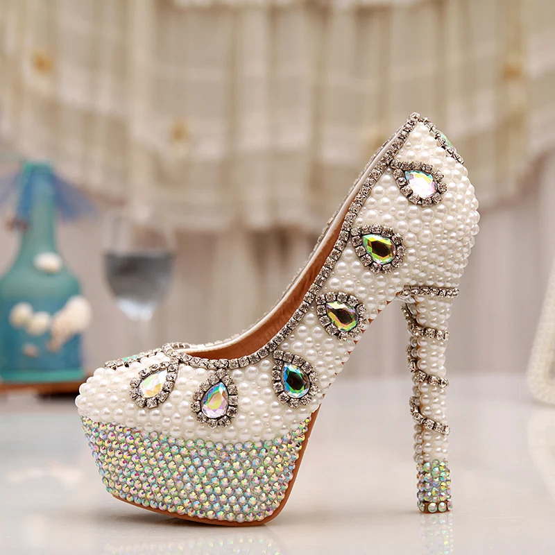 14cm High Heel Rhinestone Platform Bridal Dress White Pearl Wedding Dress Shoes AB Crystal Heel Pumps Party Prom Shoes
14cm High Heel Rhinestone Platform Bridal Dress White Pearl Wedding Dress Shoes AB Crystal Heel Pumps Party Prom Shoes