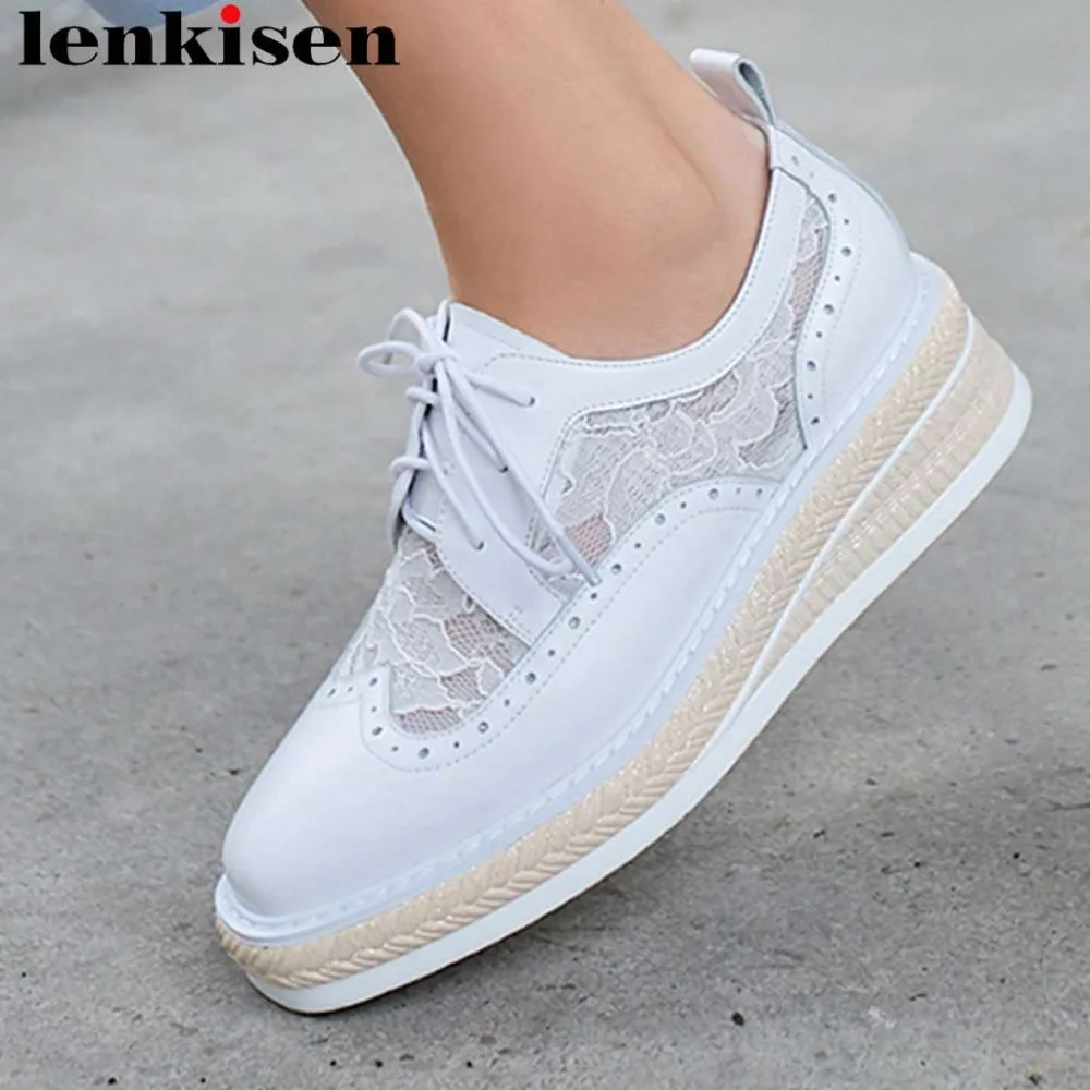 Lenkisen large size breathable mesh genuine leather lace up European British style wedges med bottom square toe party pumps L1f9
Lenkisen large size breathable mesh genuine leather lace up European British style wedges med bottom square toe party pumps L1f9