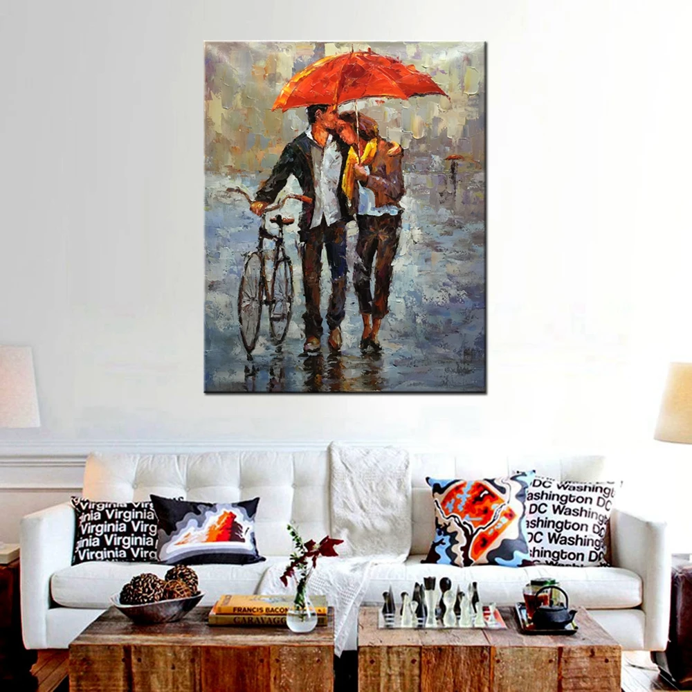 Giclee Printed Couples Holding Red Umbrellas Hold Bicycles Knife Oil Painting Print on Canvas Landscape Picture Bedroom Wall Art
Giclee Printed Couples Holding Red Umbrellas Hold Bicycles Knife Oil Painting Print on Canvas Landscape Picture Bedroom Wall Art