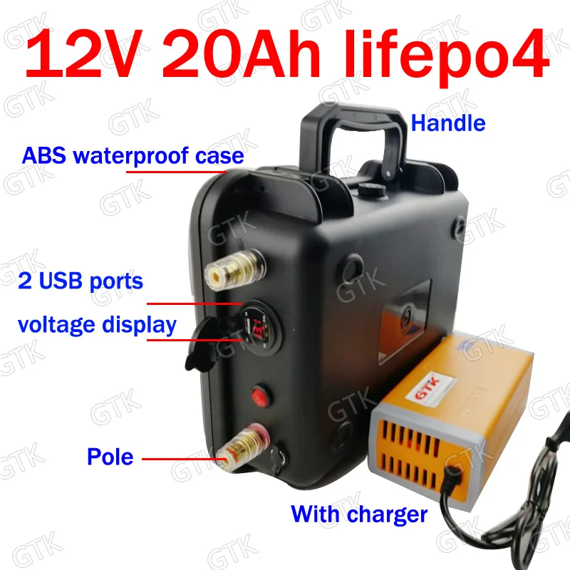 waterproof 12v 20Ah lifepo4 battery pack with USB port ABS case for Inverter e-bike electric bicycle camping UPS + 3A Charger
waterproof 12v 20Ah lifepo4 battery pack with USB port ABS case for Inverter e-bike electric bicycle camping UPS + 3A Charger