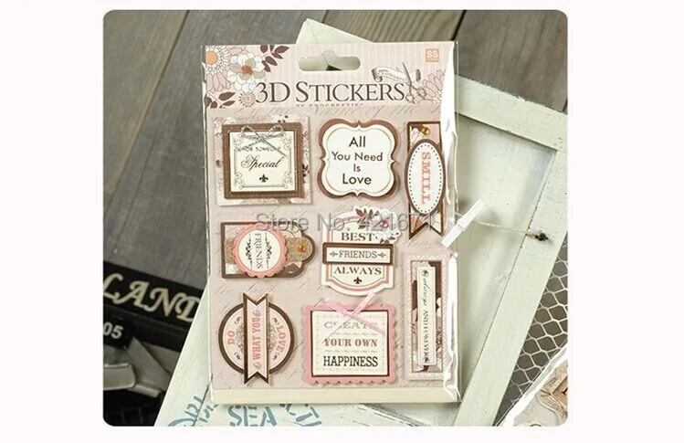 Фото New Arrivals Fashion Dazzling 2sets/lot retro Blessings label 3D Decorating Stickers Set DIY Photo Album Scrapbooking Kit | Дом и сад