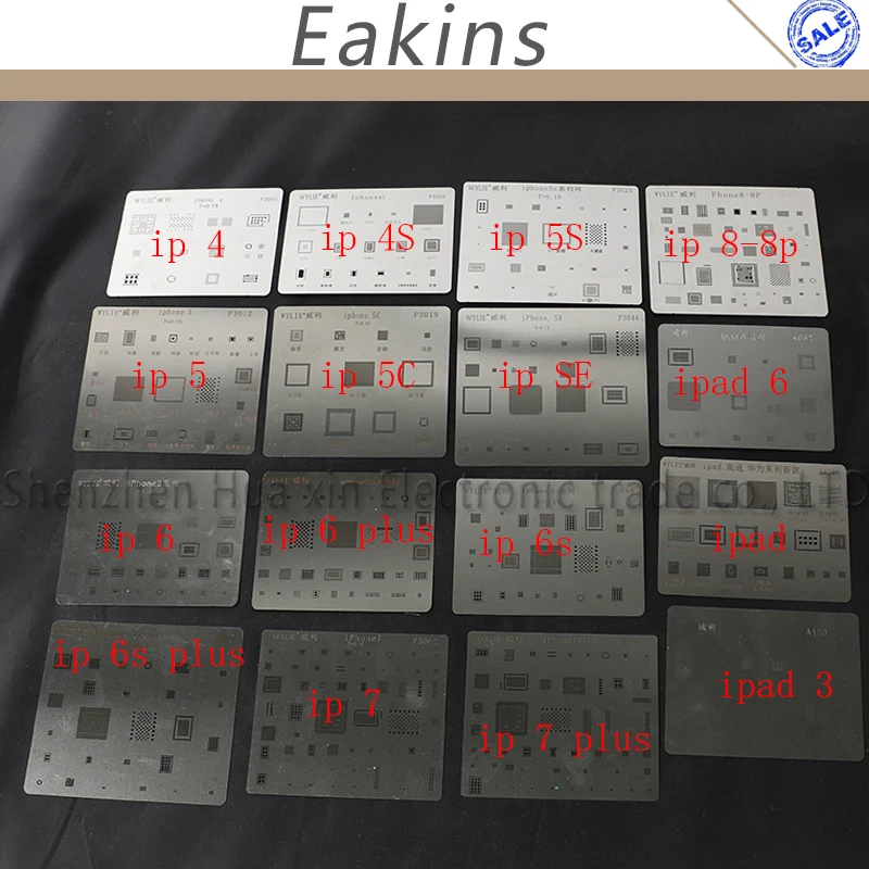 16pcs/lot IC Chip BGA Reballing Stencil Kits Set Solder template for iphone 8 7 6s 6 plus SE 5S 5C 5 4S 4 iPad high quality
16pcs/lot IC Chip BGA Reballing Stencil Kits Set Solder template for iphone 8 7 6s 6 plus SE 5S 5C 5 4S 4 iPad high quality