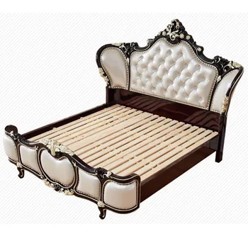European Style Bed Double Bed Solid Wood Leather 1.8m Master Bed Princess Wedding Bed