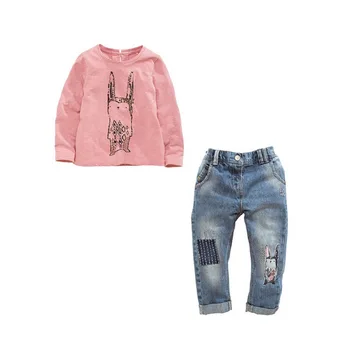 2017 Autumn kids suit clothes girl long sleeve T-shirt+Jeans 2 pieces children rabbit pattern clothes suit
2017 Autumn kids suit clothes girl long sleeve T-shirt+Jeans 2 pieces children rabbit pattern clothes suit