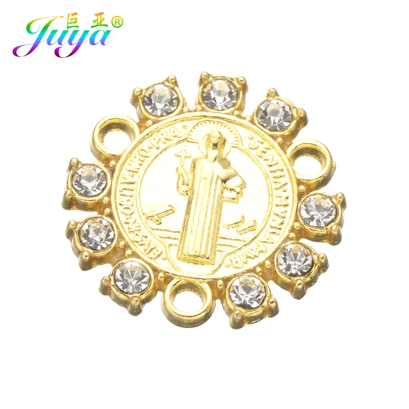 

Juya Religious Jewelry Supplies Gold Cz Rhinestones Christian Jesus Charm Connectors Accessories For DIY Jewelry Making