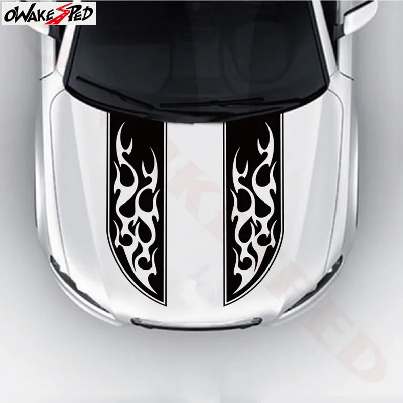 

Auto Head Engine Cover Decor Sticker Tribal Flames Stripe Totem Graphics Car Hood Accessories Waterproof Vinyl Decal