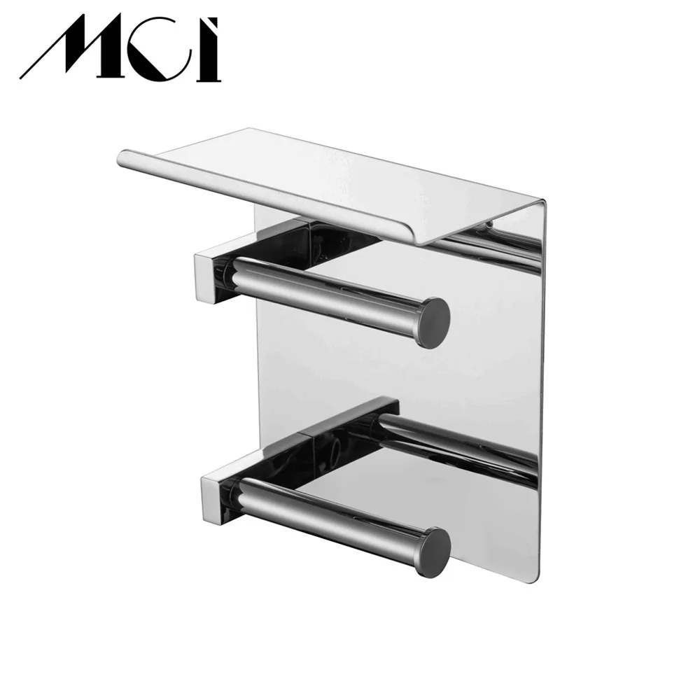 

Stainless Steel Double Vertical Roll Toilet Paper Holders Cosmetic Shelves Shampoo Towel Rack Tissue Holder Mci