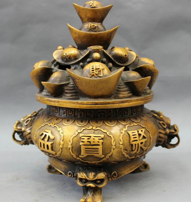song voge gem S5215 10" Tibet Bronze Buddhism Cai YuanBao Lion Head Statue Box Treasure Bowl Censer
song voge gem S5215 10" Tibet Bronze Buddhism Cai YuanBao Lion Head Statue Box Treasure Bowl Censer