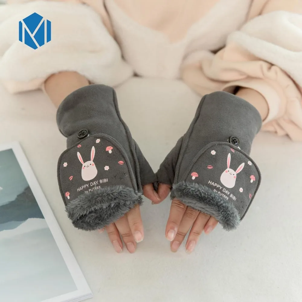 M MISM 1 пара женские зимние перчатки пушистые теплые с кроликом милый дизайн