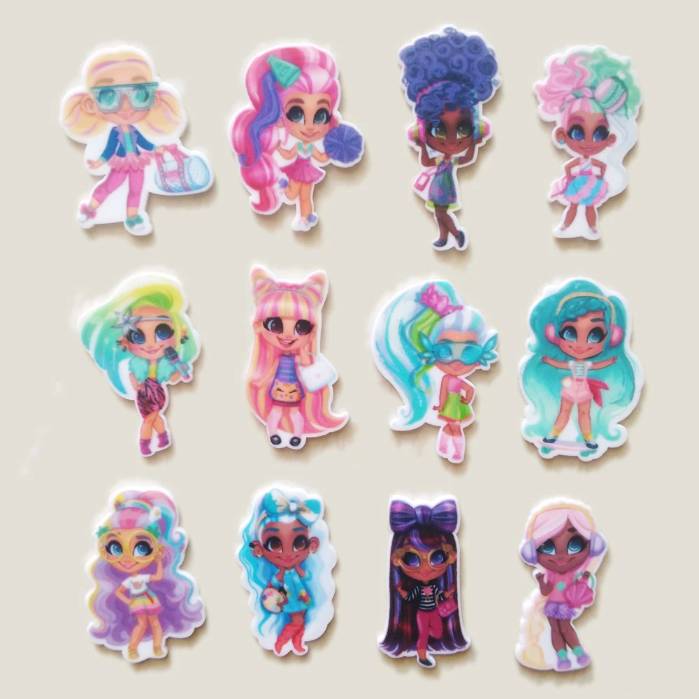 

60pcs 12 Styles Mixed Popular Cartoon Girls Flatback Resin Cabochon DIY Craft Embellishments Planar Resin Home Decorations