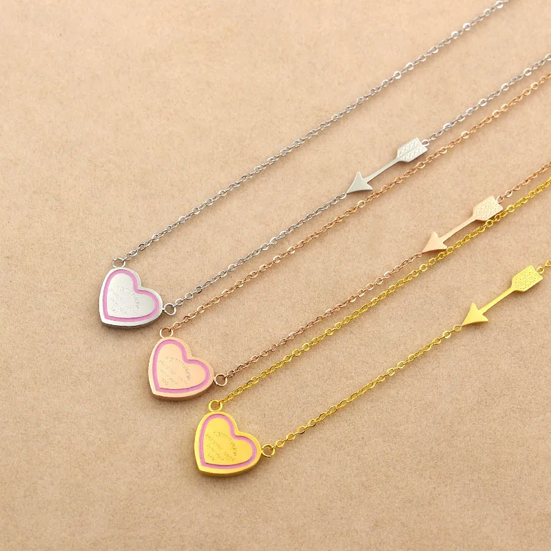 Fashion Rose Gold Color Stainless Steel Pink Blue Forever Love Heart Arrow Pendant Necklace Women Party Gift
Fashion Rose Gold Color Stainless Steel Pink Blue Forever Love Heart Arrow Pendant Necklace Women Party Gift