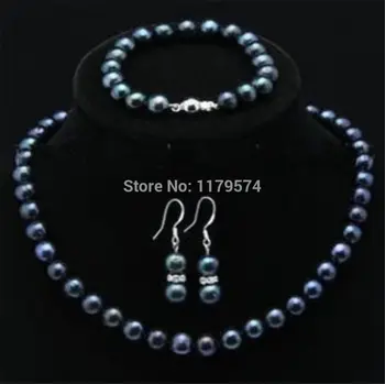Fashion jewelry Natural 7-8mm black freshwater Pearl Necklace Bracelet Earring Sets 18" & 7.5"
Fashion jewelry Natural 7-8mm black freshwater Pearl Necklace Bracelet Earring Sets 18" & 7.5"