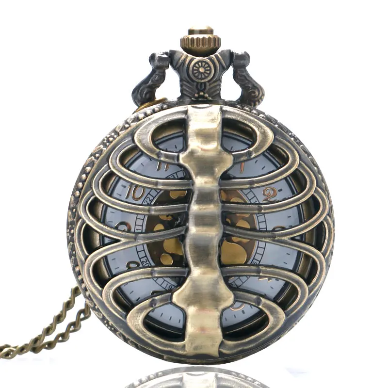 

Spine Ribs Skeleton Hollow Quartz Pocket Watch with Necklace Pendant for Men Women Clock Gifts Reloj De Bolsillo