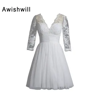 2020 Elegant Little White Dress V-neck 3/4 Sleeve Knee Length Custom Made Lace Chiffon Plus Size Short Wedding Dresses Garden
2020 Elegant Little White Dress V-neck 3/4 Sleeve Knee Length Custom Made Lace Chiffon Plus Size Short Wedding Dresses Garden