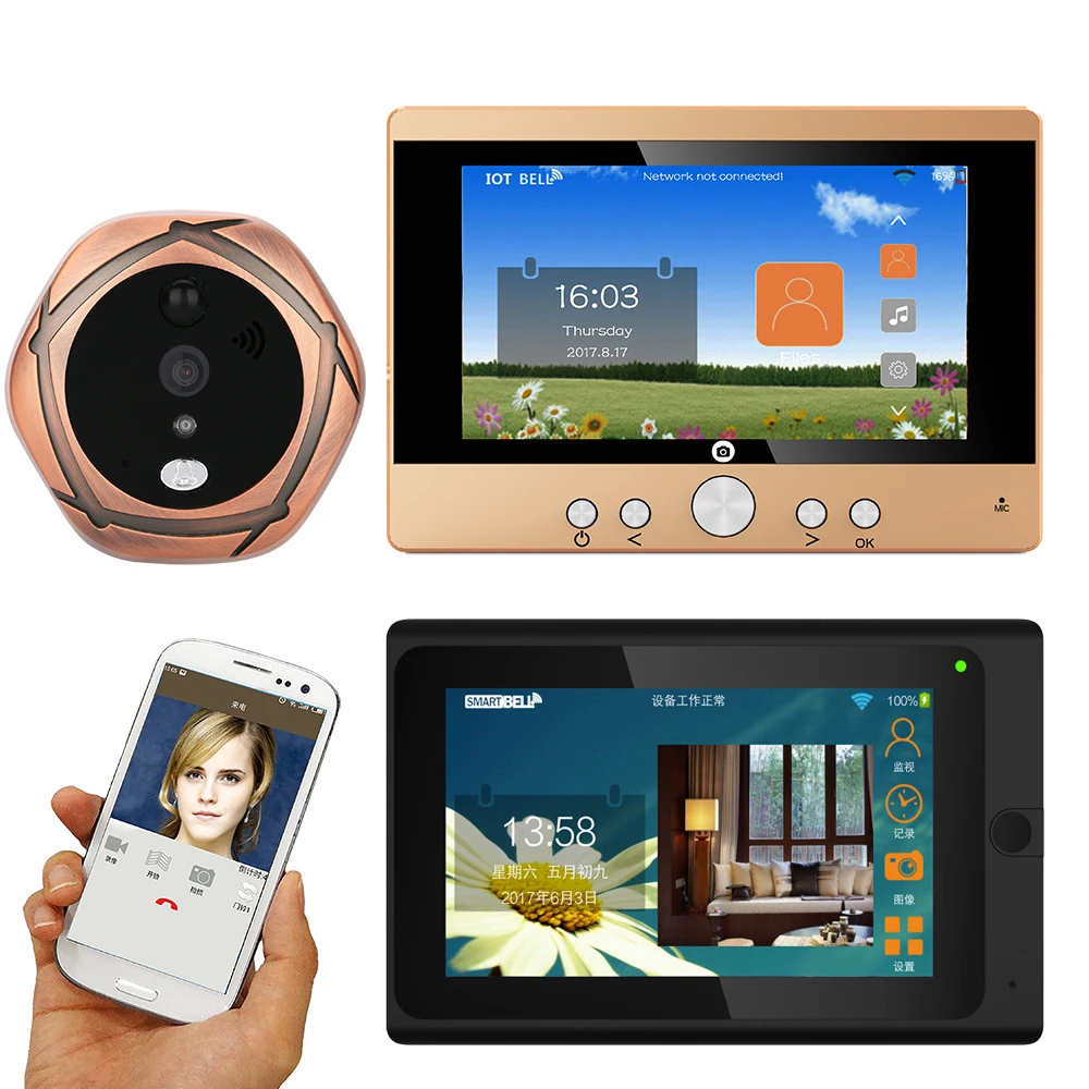 

MOUNTAINONE SY501706B12 720P WiFi Wireless Digital Peephole Door Viewer 5" Front Door Peephole Camera Wifi Doorbell