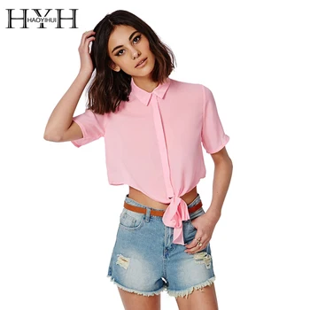 HYH HAOYIHUI Solid Pink Women Blouse Sheer One Button Turn-Down Collar Crop Tops Bow Front Short Sleeve Chiffon Blouse
HYH HAOYIHUI Solid Pink Women Blouse Sheer One Button Turn-Down Collar Crop Tops Bow Front Short Sleeve Chiffon Blouse