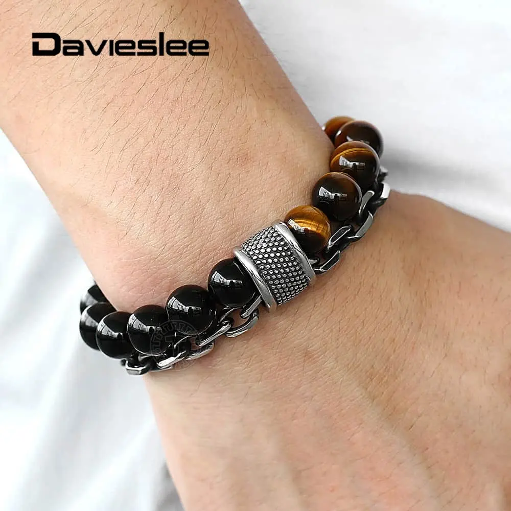 Black Onyx Bead Bracelet for Men Natural Grade A Double Layers TigerEye Stone Stainless Steel Rolo Chain Bracelet LTBX00901
Black Onyx Bead Bracelet for Men Natural Grade A Double Layers TigerEye Stone Stainless Steel Rolo Chain Bracelet LTBX00901