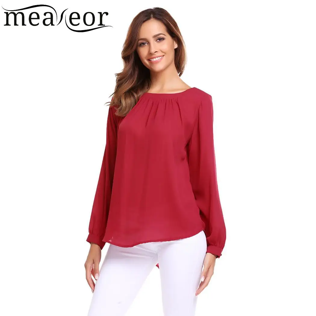 Meaneor Casual Long Sleeve Women Blouse Shirts Curved Hem Pleated Solid Loose Chiffon Blouse Women Top Fashion Autumn Women Tees
Meaneor Casual Long Sleeve Women Blouse Shirts Curved Hem Pleated Solid Loose Chiffon Blouse Women Top Fashion Autumn Women Tees