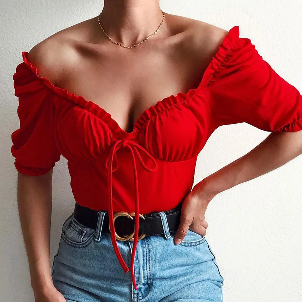 Vintage Summer Women Casual Tee Shirt Solid Slash Neck Short Sleeve Chest Lace Up Fold Short Crop Top Cotton Shirt haut femme
Vintage Summer Women Casual Tee Shirt Solid Slash Neck Short Sleeve Chest Lace Up Fold Short Crop Top Cotton Shirt haut femme