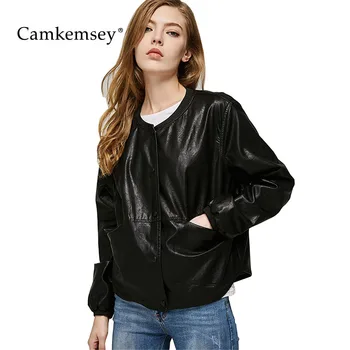 CamKemsey Autumn Black PU Leather Bomber Jacket Women Casual O-Neck Long Sleeve Single Breasted Faux Leather Coats Female
CamKemsey Autumn Black PU Leather Bomber Jacket Women Casual O-Neck Long Sleeve Single Breasted Faux Leather Coats Female