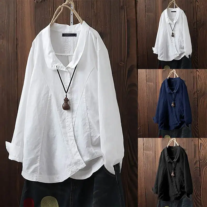 Vintage Women's Cotton Linen Blouse 2019 ZANZEA Plus Size Tunic Irregular Tops Button Chemise Long Sleeve Shirts Pleated Blusas
Vintage Women's Cotton Linen Blouse 2019 ZANZEA Plus Size Tunic Irregular Tops Button Chemise Long Sleeve Shirts Pleated Blusas