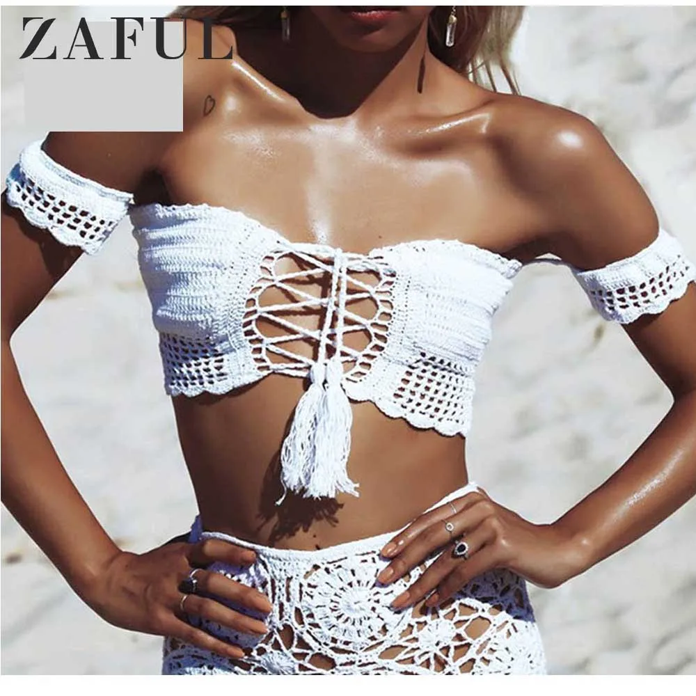 ZAFUL Sexy Knitted Lace Up Crop Top Women Off the Shoulder Hollow Out Tank Top 2018 Summer Beachwear Bustier Top Tees camisole
ZAFUL Sexy Knitted Lace Up Crop Top Women Off the Shoulder Hollow Out Tank Top 2018 Summer Beachwear Bustier Top Tees camisole