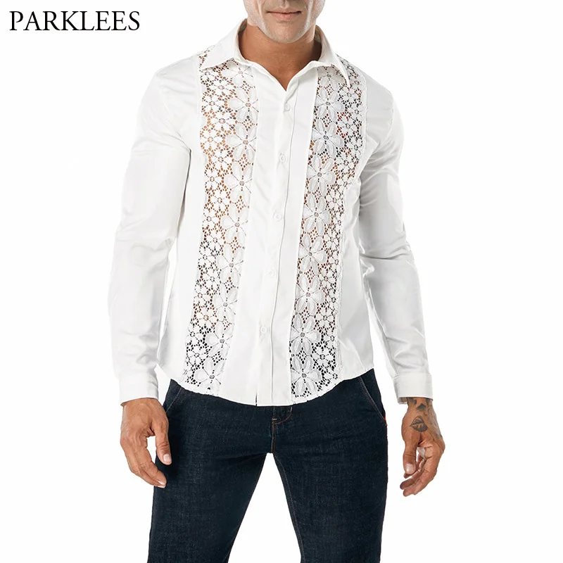Sexy Lace Embroidery Shirt Men 2018 Brand New Slim Fit Long Sleeve Dress Shirts Men Party Wedding Dinner Camisa Social Shirt XXL
Sexy Lace Embroidery Shirt Men 2018 Brand New Slim Fit Long Sleeve Dress Shirts Men Party Wedding Dinner Camisa Social Shirt XXL