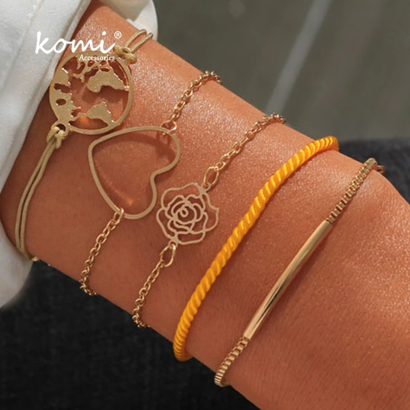 KOMi 5Pcs/Set boho Gold Color Austrian Hollow Charm Rose Flower Heart World Map Chain Bracelet for Women Jewelry B50313
KOMi 5Pcs/Set boho Gold Color Austrian Hollow Charm Rose Flower Heart World Map Chain Bracelet for Women Jewelry B50313
