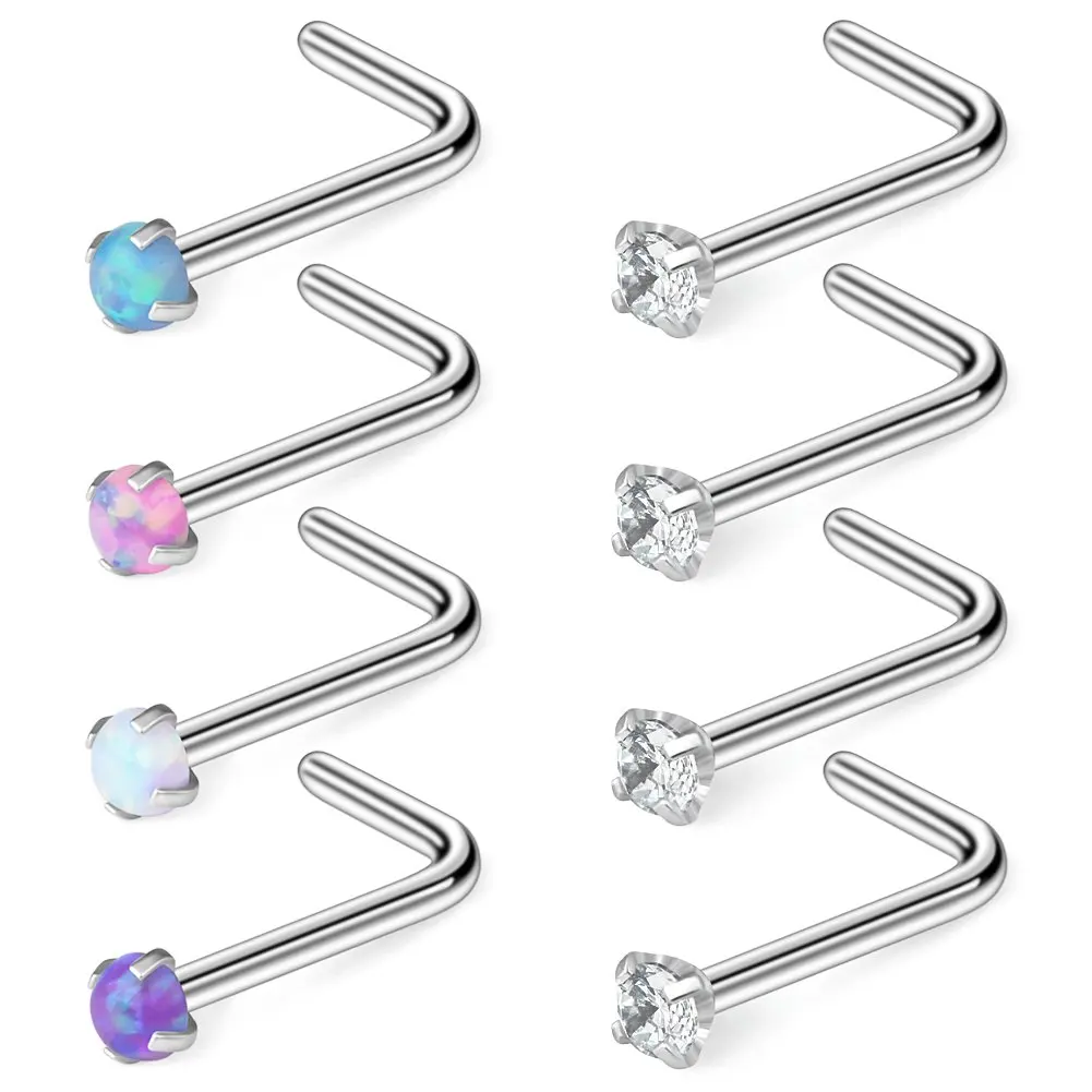 18G 316L Surgical Steel Nose L-Shaped Rings Studs Ring Body Piercing Jewelry 1.5mm 2mm 2.5mm 3mm Opal & Clear CZ 8PCS
18G 316L Surgical Steel Nose L-Shaped Rings Studs Ring Body Piercing Jewelry 1.5mm 2mm 2.5mm 3mm Opal & Clear CZ 8PCS