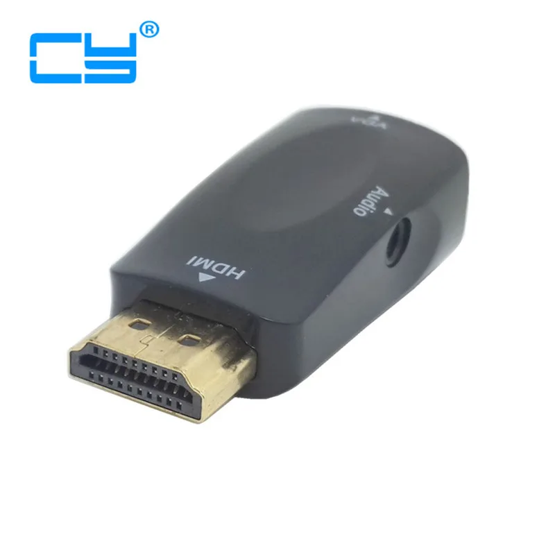 Черный видеоадаптер HDMI-VGA с аудиокабелем 3 5 мм для ТВ-приставки проектора и