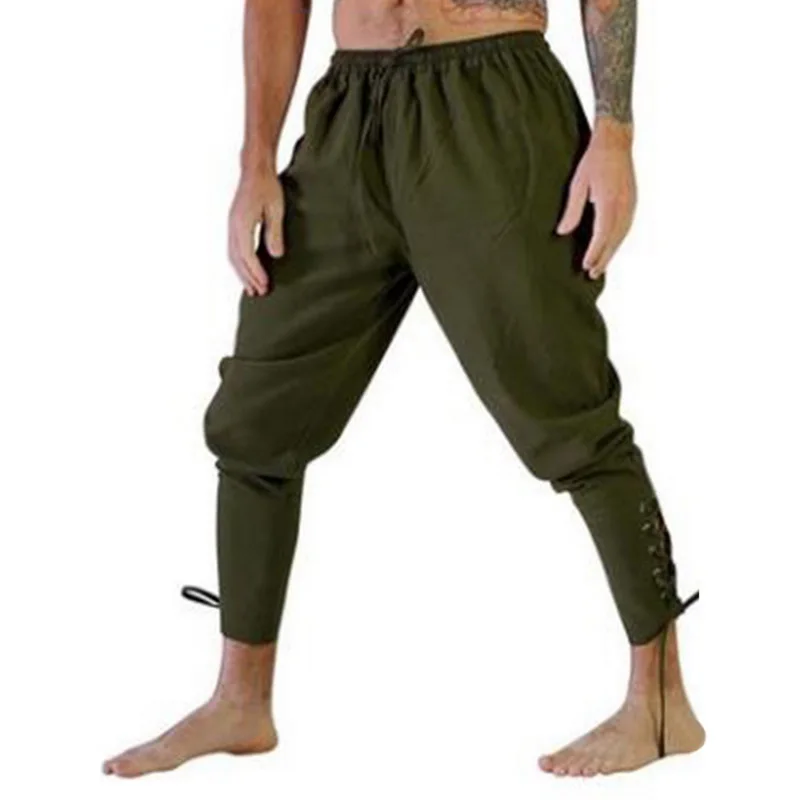 

ADISPUTENT Male Retro Medieval Costume Lace-Up Bandage Cargo Larp Capris Trousers Vintage Cotton 3XL For Men Quick Dry Casual