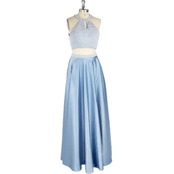 2017 Sky Blue Halter Pearls Candy Color A-Line Sleeveless Satin Floor-Length Natural Waist Formal Evening Dress
2017 Sky Blue Halter Pearls Candy Color A-Line Sleeveless Satin Floor-Length Natural Waist Formal Evening Dress