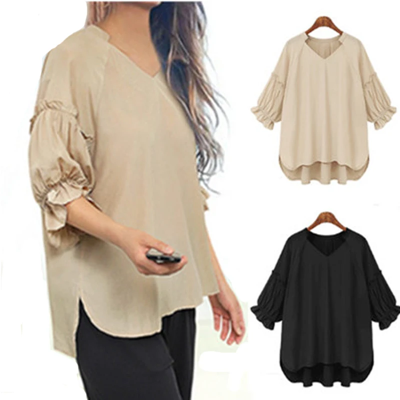 New 2019 Summer Plus Size 5XL Women Blouse V-Neck Fashion Shirts Loose Lantern Sleeve Pullovers Solid Color Ladies Brand Tops
New 2019 Summer Plus Size 5XL Women Blouse V-Neck Fashion Shirts Loose Lantern Sleeve Pullovers Solid Color Ladies Brand Tops