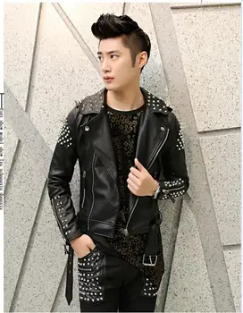 New European and American personality tide men's slim leather jacket rivet fashion men's punk fan leather jacket men clothing
New European and American personality tide men's slim leather jacket rivet fashion men's punk fan leather jacket men clothing