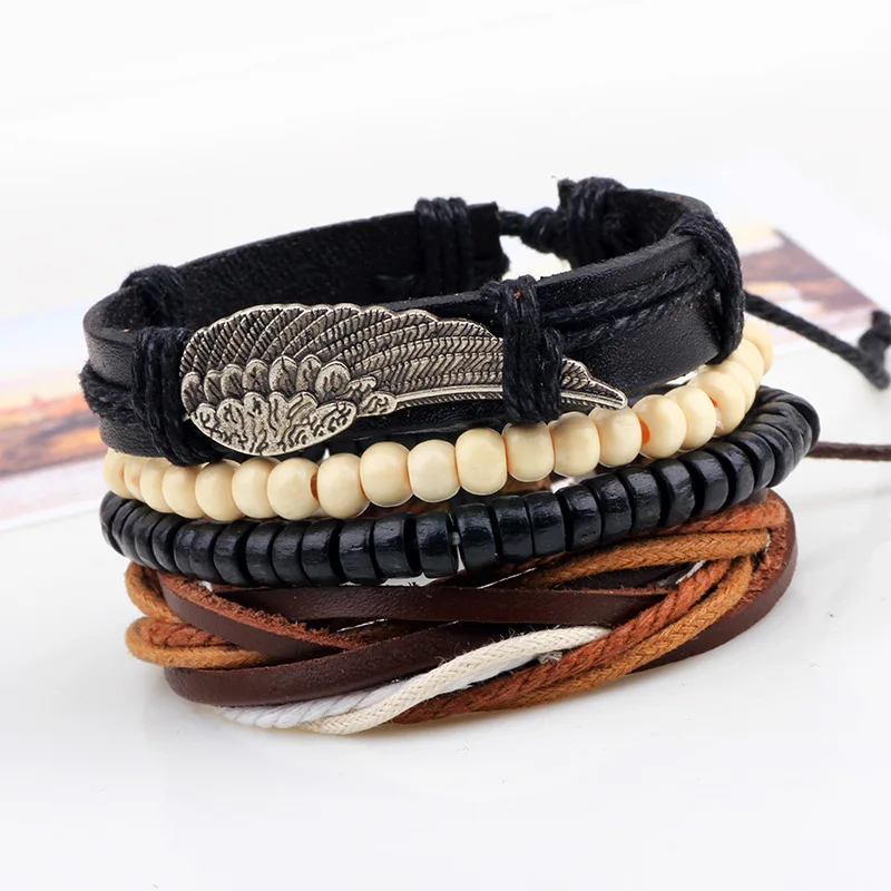 1Set 4pcs Punk Leather Angel Wing Boho Bracelets for Male Braclet Mens Braslet Pulseras Hombre Bileklik Erkek Jewellery
1Set 4pcs Punk Leather Angel Wing Boho Bracelets for Male Braclet Mens Braslet Pulseras Hombre Bileklik Erkek Jewellery