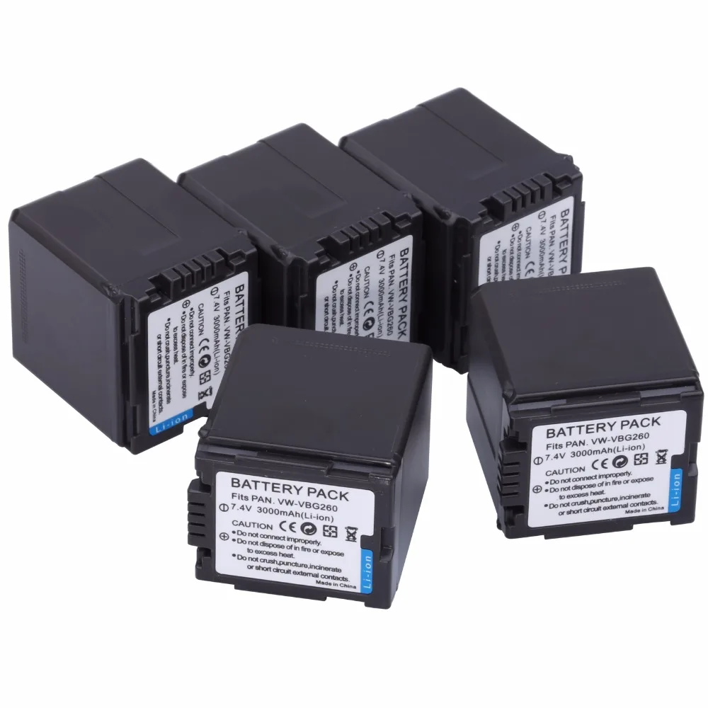 

5Pcs VW-VBG260 VW VBG260 VBG130 VBG260 Battery for PANASONIC HDC-HS700 TM700 HS300 TM300 HS250 SD20 HS20 HDC-SDT750 SDR-H40