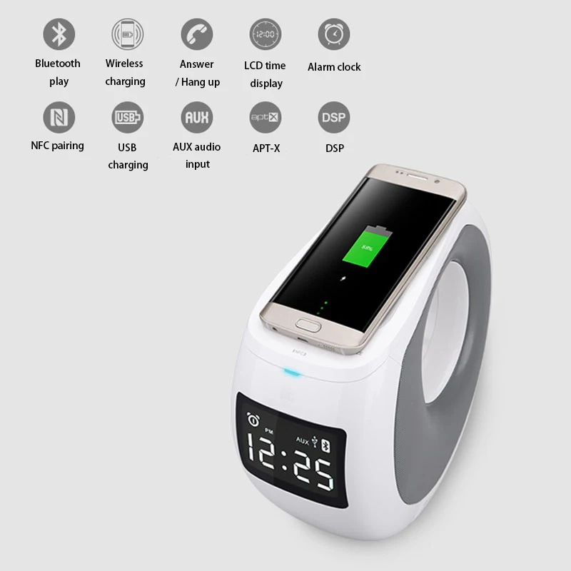 LCD Display Desktop Alarm Clock with NFC AUX Playback Design Stylish Multifunction Handsfree Wireless Charging Stereo Speakers
LCD Display Desktop Alarm Clock with NFC AUX Playback Design Stylish Multifunction Handsfree Wireless Charging Stereo Speakers