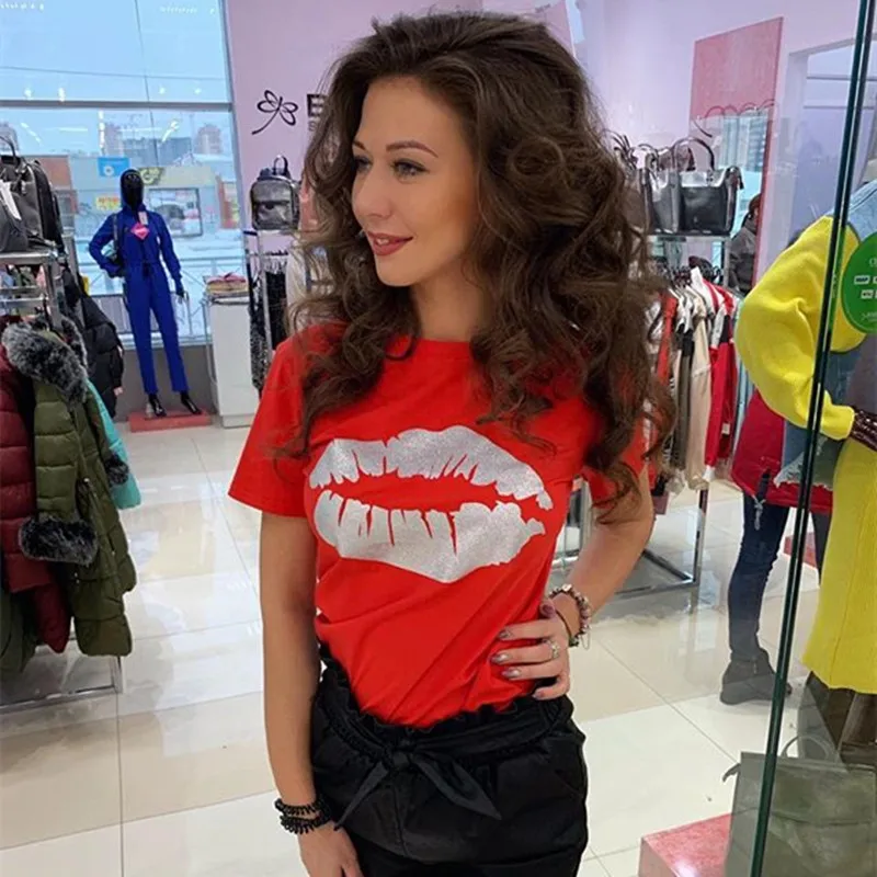 New Women Fashion TShirt Lip Print Short Sleeve T-Shirt O Neck Top Tee Shirts Harajuku T Shirt Red Black female T-shirt
New Women Fashion TShirt Lip Print Short Sleeve T-Shirt O Neck Top Tee Shirts Harajuku T Shirt Red Black female T-shirt